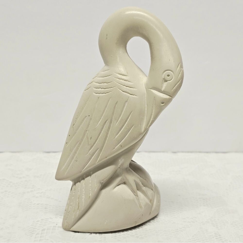 Vintage Handcarved Soapstone Chalky Heron Crane Bird Figurine